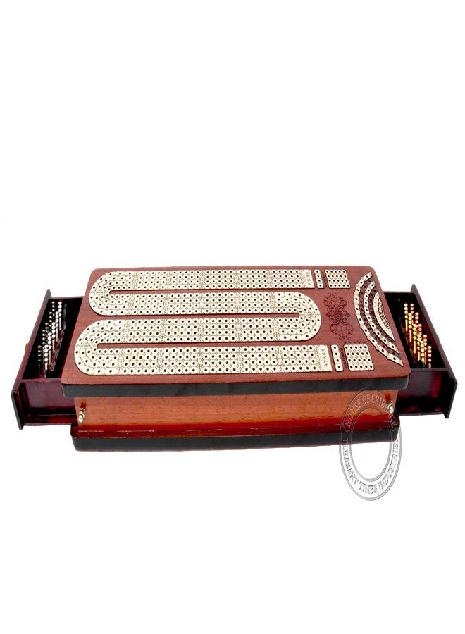 House of Cribbage Continuous Cribbage Board Bloodwood/Maple and Side Pull Drawers - 4 Tracks with Place to Mark Won Games - House of Cribbage - Image 5